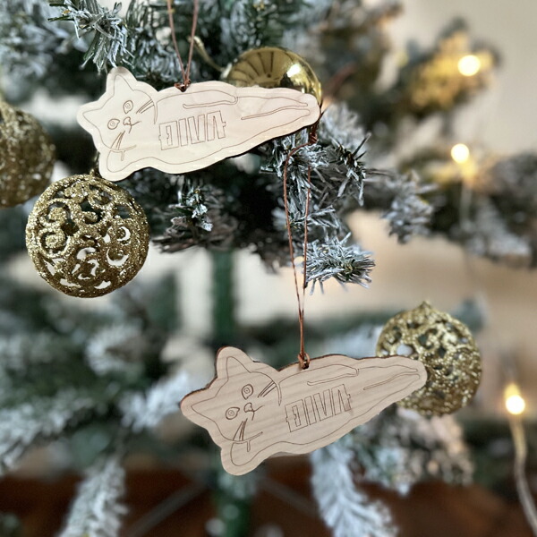 猫グッズ クリスマスオーナメント 名前入れ ねこ ネコ 木製
