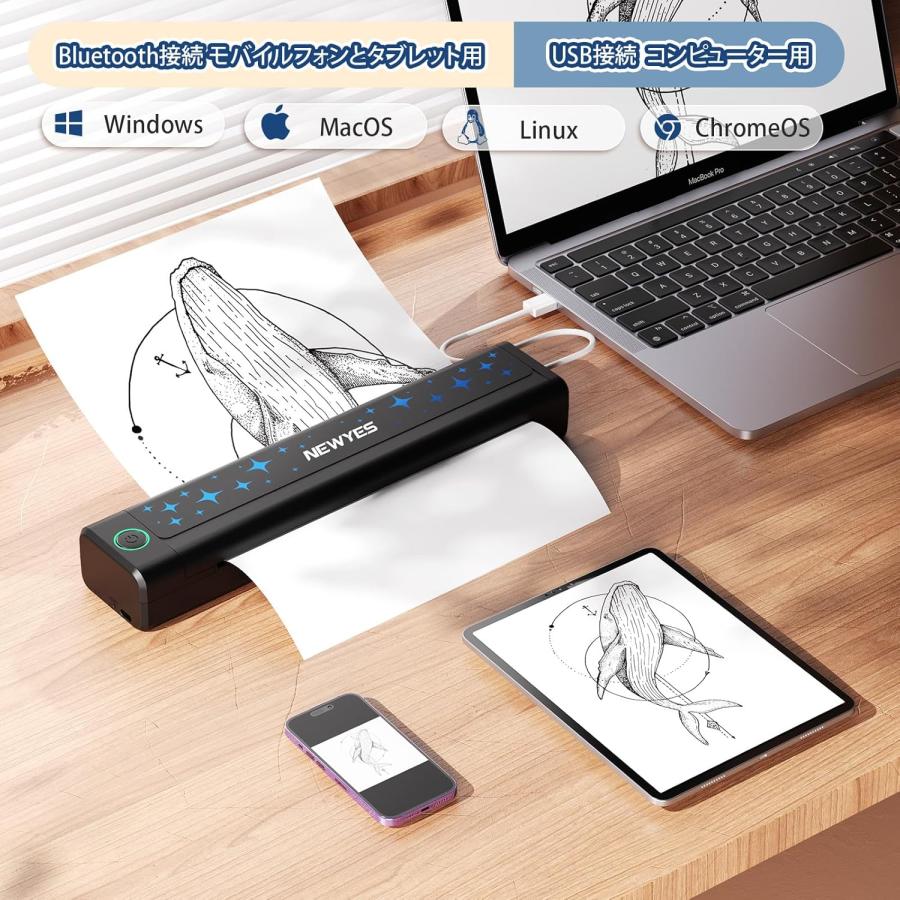 サーマルプリンター インク不要 モバイルプリンター 超軽量 Bluetooth