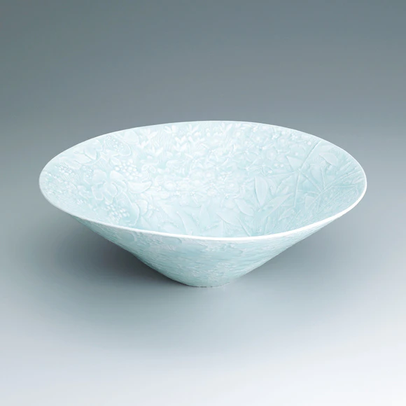 青白磁鎬彫深鉢(川添 貞秀)｜ギャラリージャパン